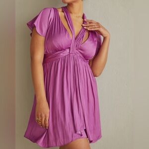 NWT Anthropologie Deep V Purple Dress